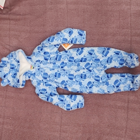 Healthtex Fleece Blue Football Footed Zip Up - Size 6-‎ 9 months - Picture 1 of 16